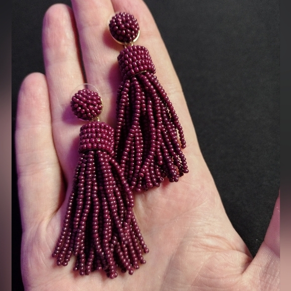 Burgundy Beaded Tassel Earrings - Picture 1 of 6